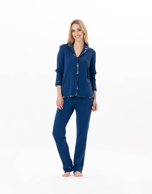 Cotton button-down pyjamas GLORIA 806 Prussian Blue | Lingerie le Chat