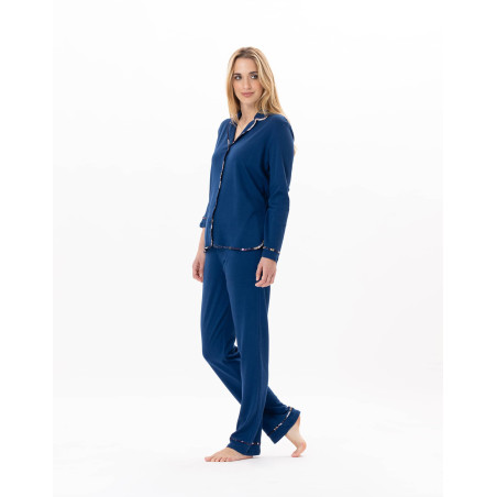 Cotton button-down pyjamas GLORIA 806 Prussian Blue | Lingerie le Chat