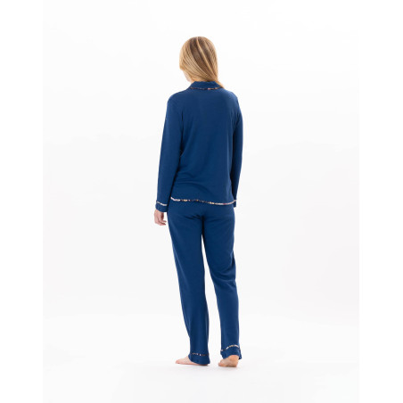 Cotton button-down pyjamas GLORIA 806 Prussian Blue | Lingerie le Chat