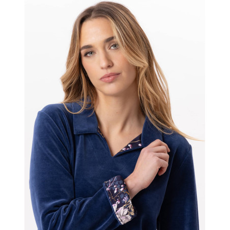 GLORIA 822 Prussian Blue velvet jogging suit | Lingerie le Chat