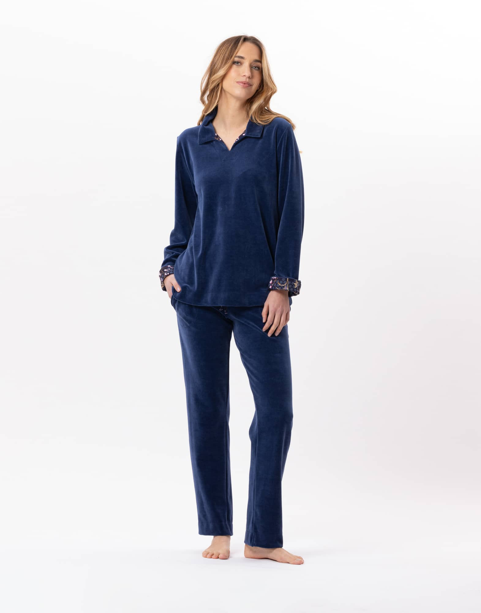 GLORIA 822 Prussian Blue velvet jogging suit | Lingerie le Chat