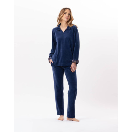 GLORIA 822 Prussian Blue velvet jogging suit | Lingerie le Chat