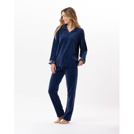 GLORIA 822 Prussian Blue velvet jogging suit | Lingerie le Chat