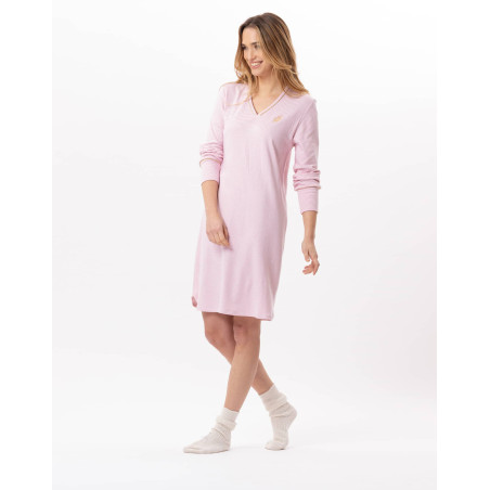 Chemise de nuit en coton  GARANCE 801 Rose/Blanc | Lingerie le Chat