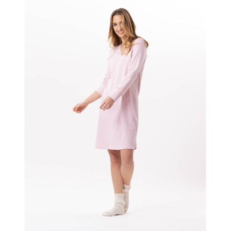 Chemise de nuit en coton  GARANCE 801 Rose/Blanc | Lingerie le Chat