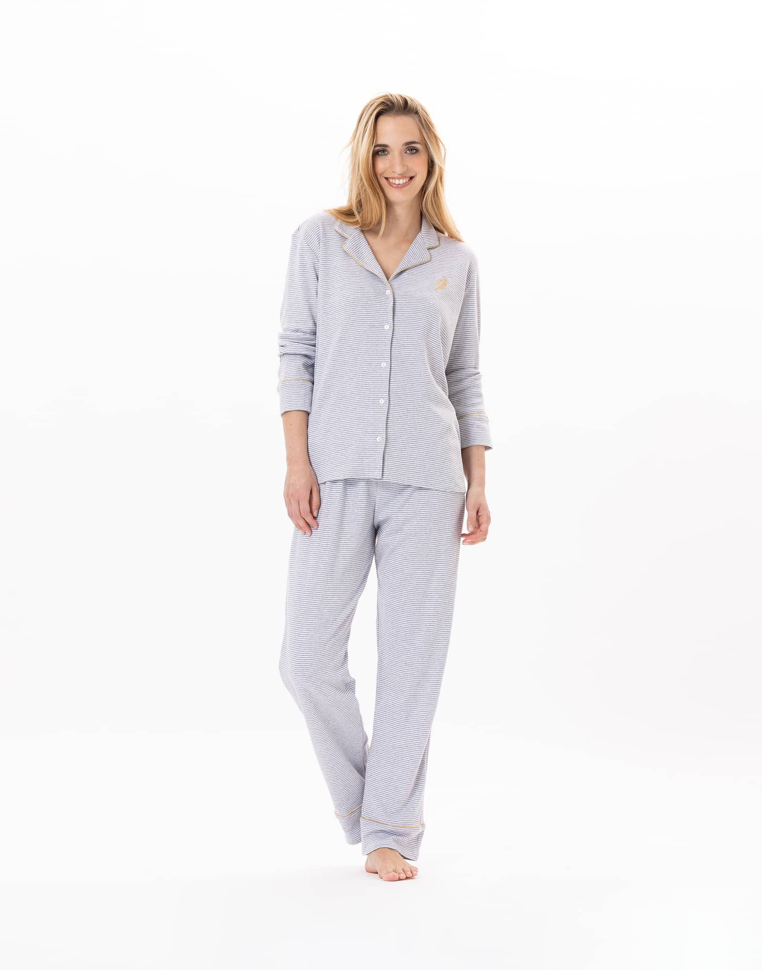 Cotton button-down pyjamas GARANCE 806 Grey / White | Lingerie le Chat