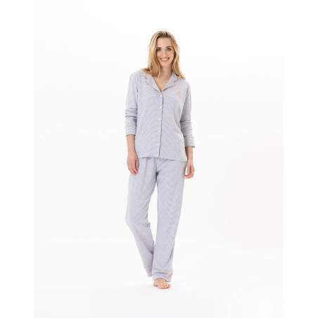 Cotton button-down pyjamas GARANCE 806 Grey / White | Lingerie le Chat