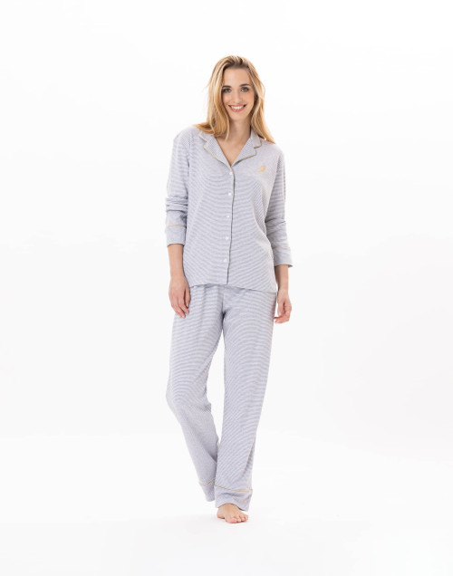 Pyjama boutonné en coton GARANCE 806 Gris Chine/Blanc | Lingerie le Chat