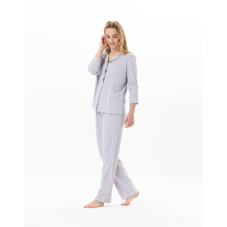 Cotton button-down pyjamas GARANCE 806 Grey / White | Lingerie le Chat