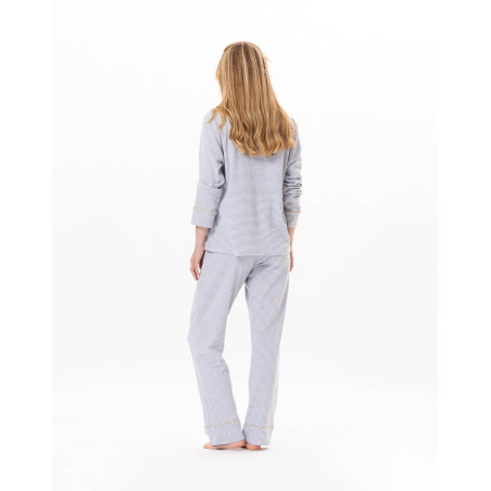 Cotton button-down pyjamas GARANCE 806 Grey / White | Lingerie le Chat