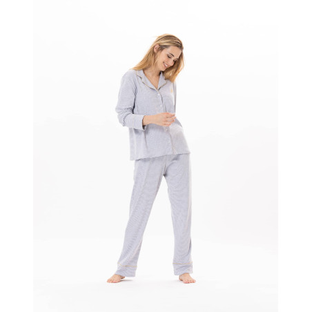 Cotton button-down pyjamas GARANCE 806 Grey / White | Lingerie le Chat