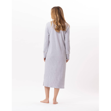 Long cotton nightdress GARANCE 811 Grey / White | Lingerie le Chat