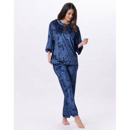 Panne velvet jogging suit PLATINE 802 Blue | Lingerie le Chat