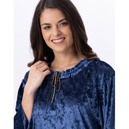 Panne velvet jogging suit PLATINE 802 Blue | Lingerie le Chat