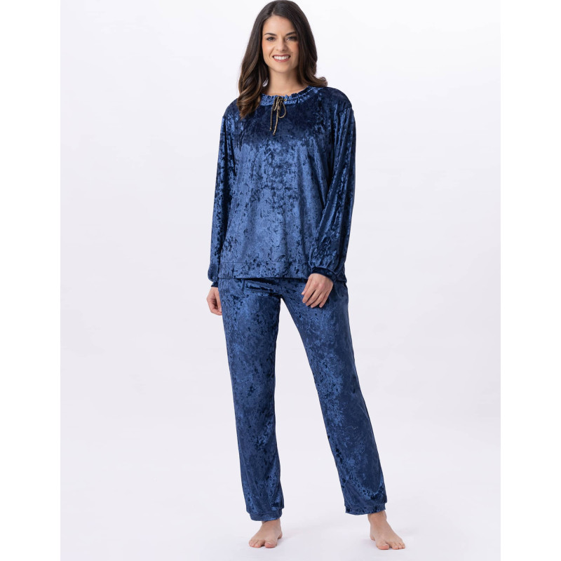 Panne velvet jogging suit PLATINE 802 Blue | Lingerie le Chat