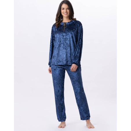 Panne velvet jogging suit PLATINE 802 Blue | Lingerie le Chat