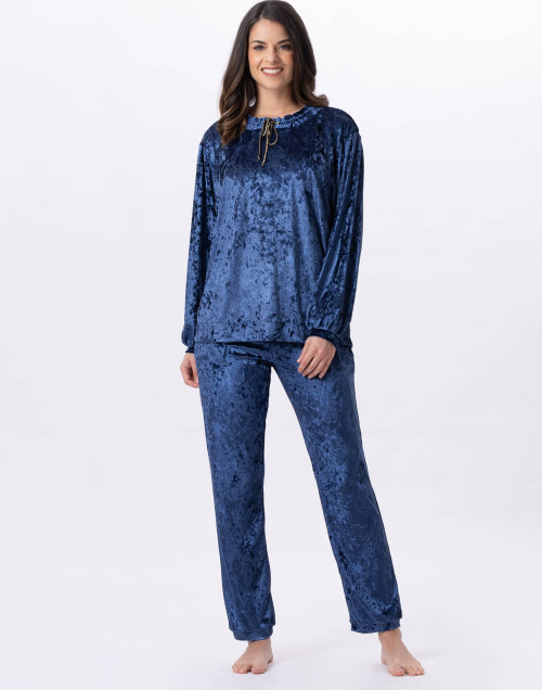 Panne velvet jogging suit PLATINE 802 Blue | Lingerie le Chat