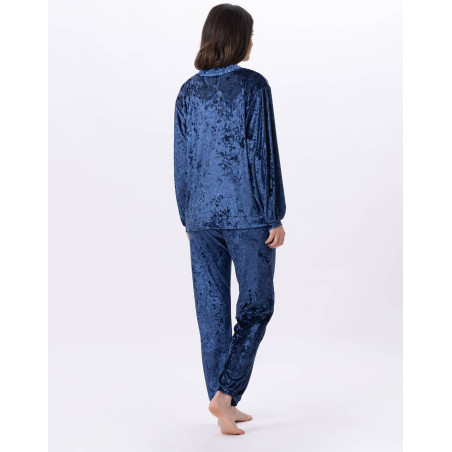 Panne velvet jogging suit PLATINE 802 Blue | Lingerie le Chat