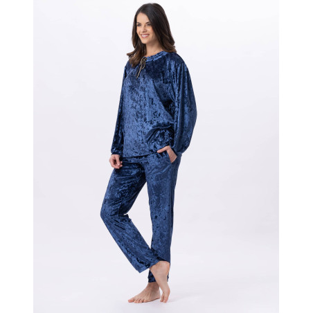 Panne velvet jogging suit PLATINE 802 Blue | Lingerie le Chat