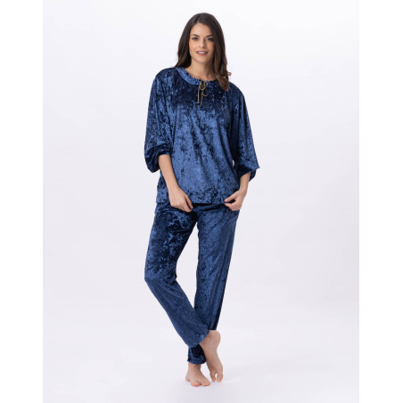 Panne velvet jogging suit PLATINE 802 Blue | Lingerie le Chat