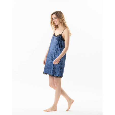 Panne velvet nightie PLATINE 803 Blue | Lingerie le Chat