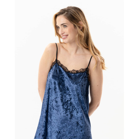 Panne velvet nightie PLATINE 803 Blue | Lingerie le Chat