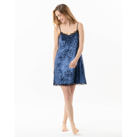 Panne velvet nightie PLATINE 803 Blue | Lingerie le Chat