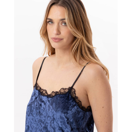 Caraco en panne de velours PLATINE 831 Bleu | Lingerie le Chat