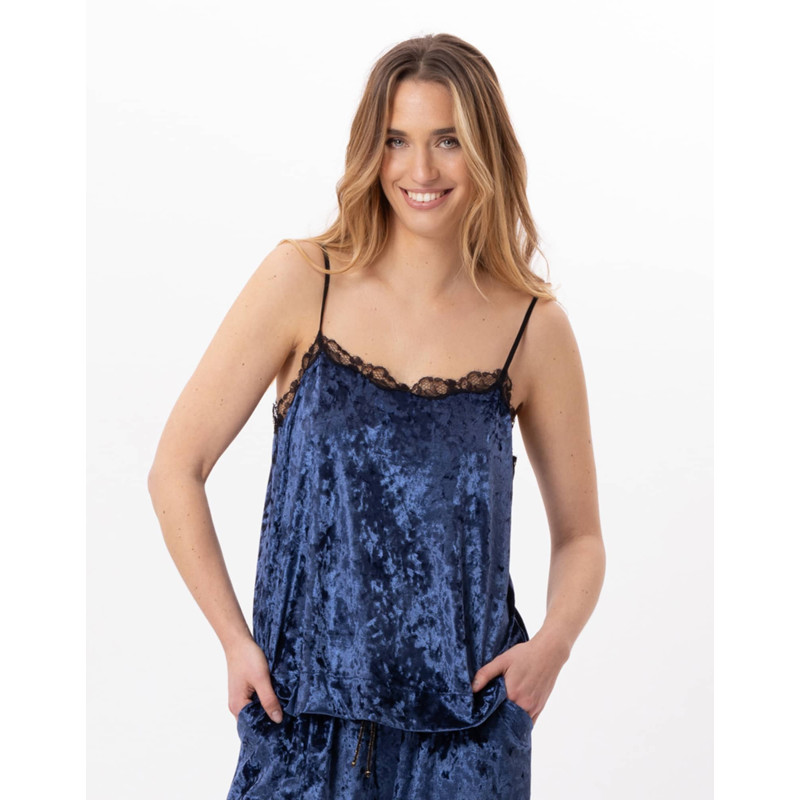 Caraco en panne de velours PLATINE 831 Bleu | Lingerie le Chat