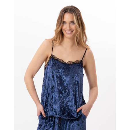 Caraco en panne de velours PLATINE 831 Bleu | Lingerie le Chat