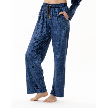 Pantalon en panne de velours PLATINE 880 Bleu | Lingerie le Chat