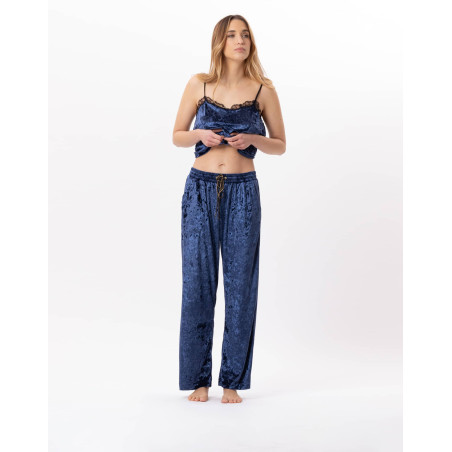 Pantalon en panne de velours PLATINE 880 Bleu | Lingerie le Chat