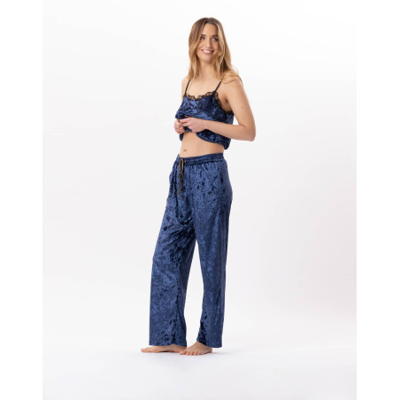 Pantalon en panne de velours PLATINE 880 Bleu | Lingerie le Chat