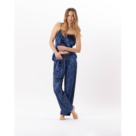 Pantalon en panne de velours PLATINE 880 Bleu | Lingerie le Chat