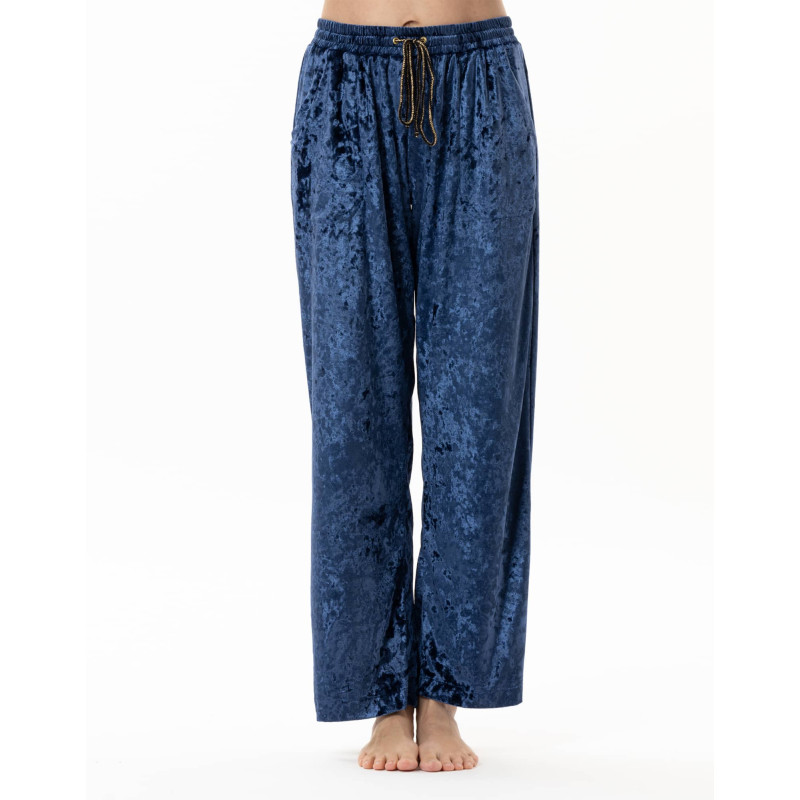 Pantalon en panne de velours PLATINE 880 Bleu | Lingerie le Chat