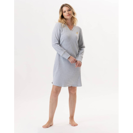 Cotton nightdress GARANCE 801 Grey / White | Lingerie le Chat