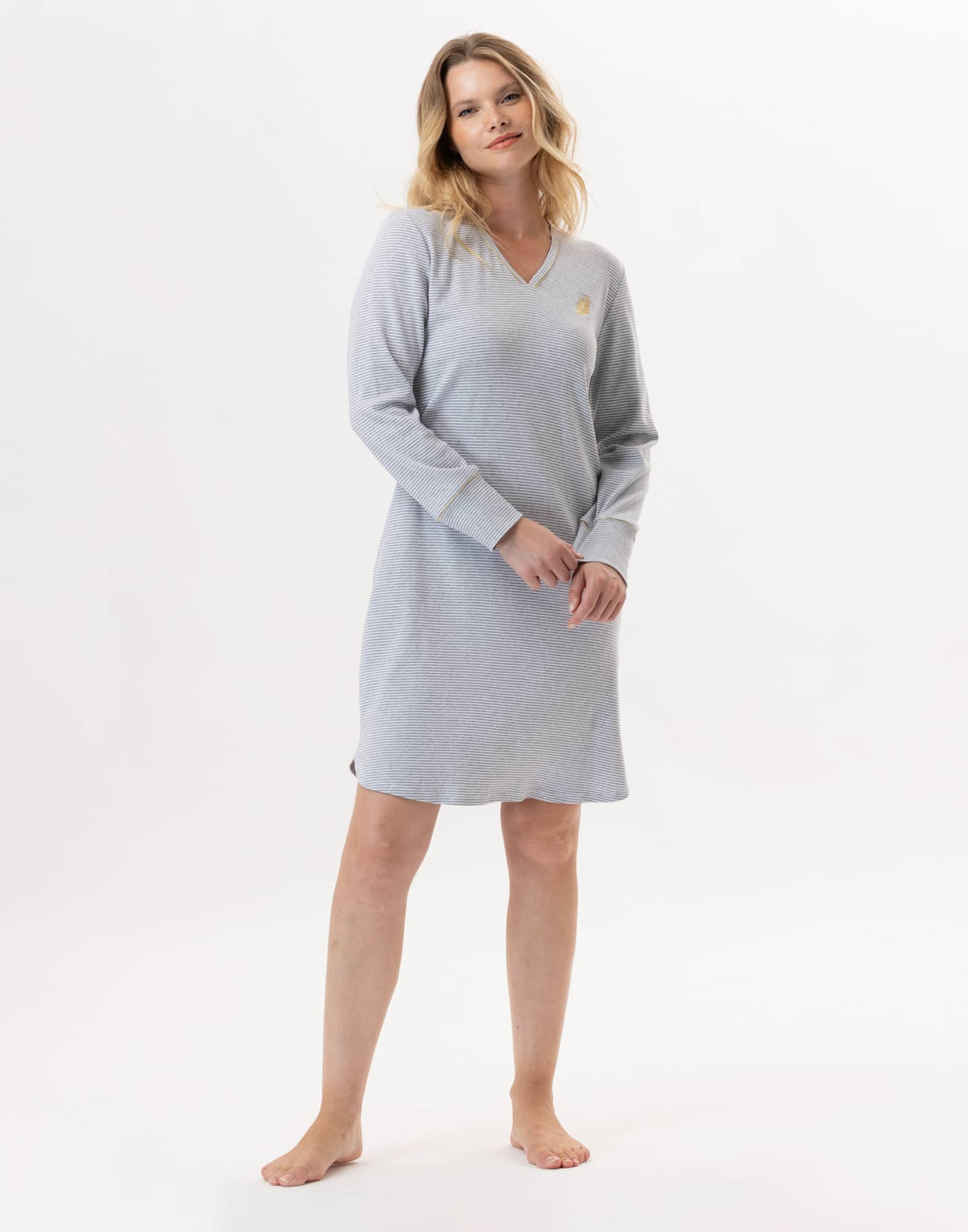 Chemise de nuit en coton  GARANCE 801 Gris Chine/Blanc