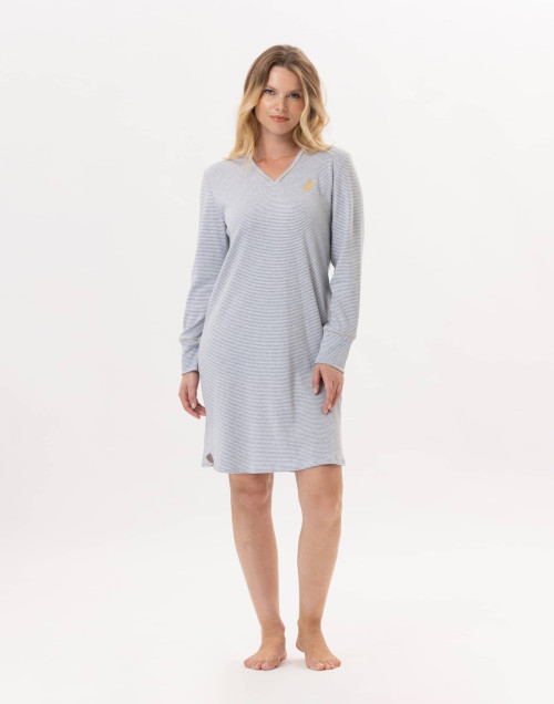 Cotton nightdress GARANCE 801 Grey / White | Lingerie le Chat