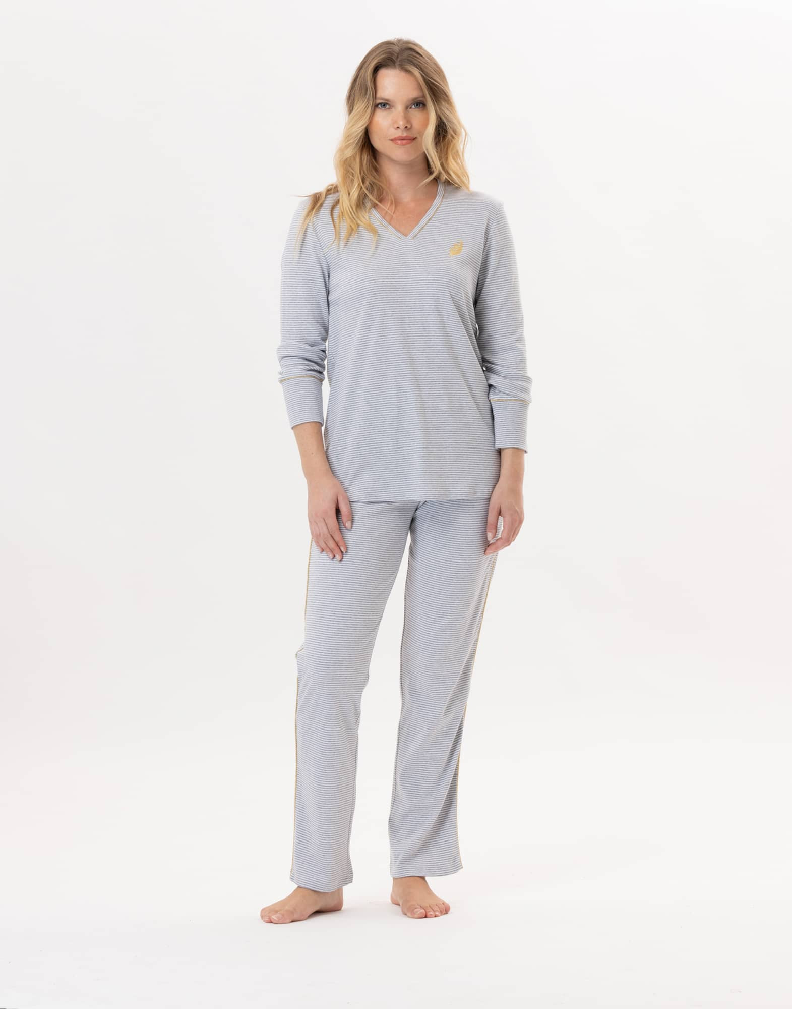 Cotton pyjamas GARANCE 802 Grey / White | Lingerie le Chat