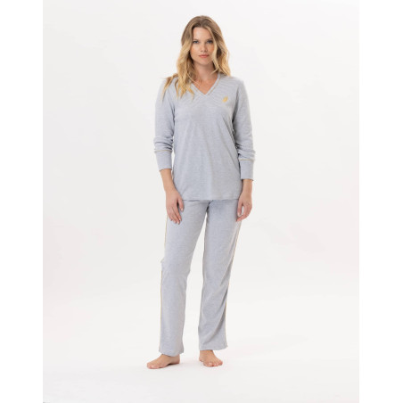 Cotton pyjamas GARANCE 802 Grey / White | Lingerie le Chat