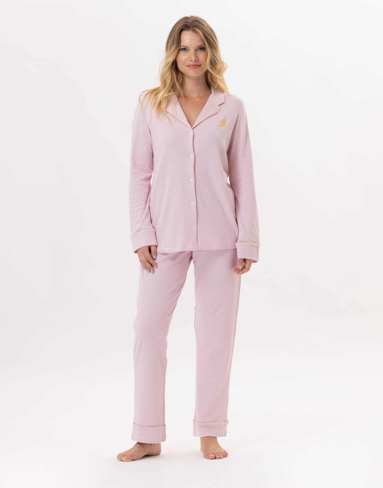 Cotton button-down pyjamas GARANCE 806 Pink / White | Lingerie le Chat