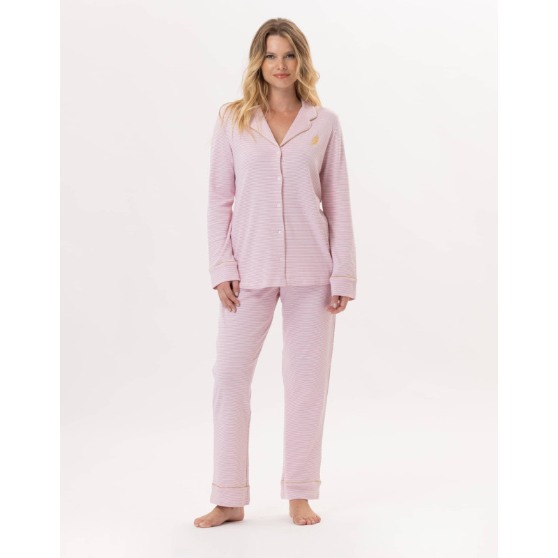 Cotton button-down pyjamas GARANCE 806 Pink / White | Lingerie le Chat