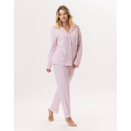 Cotton button-down pyjamas GARANCE 806 Pink / White | Lingerie le Chat