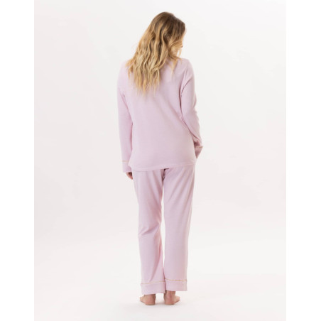 Cotton button-down pyjamas GARANCE 806 Pink / White | Lingerie le Chat