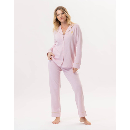 Cotton button-down pyjamas GARANCE 806 Pink / White | Lingerie le Chat