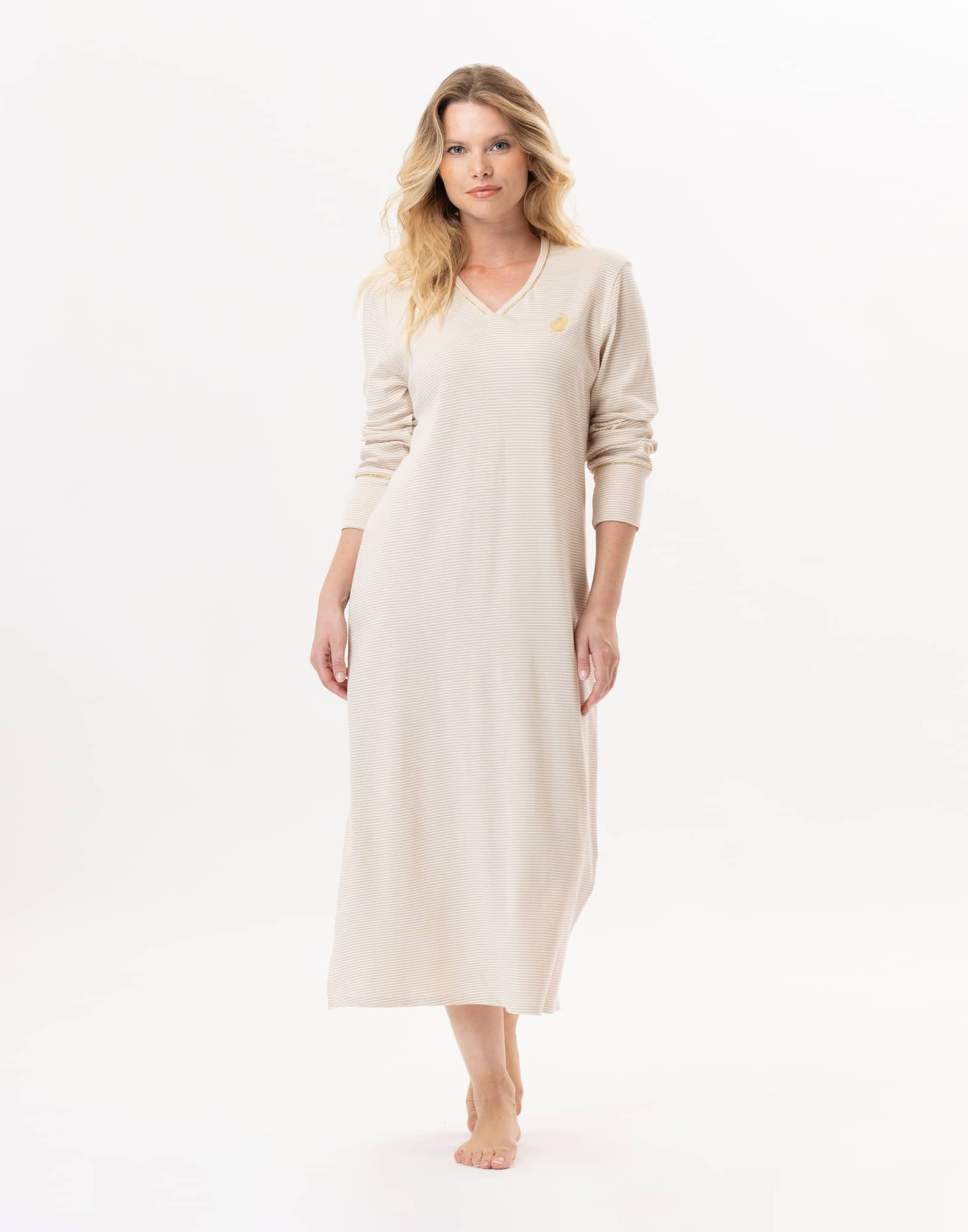 Cotton long nightdress GARANCE 811 Gold | Lingerie le Chat