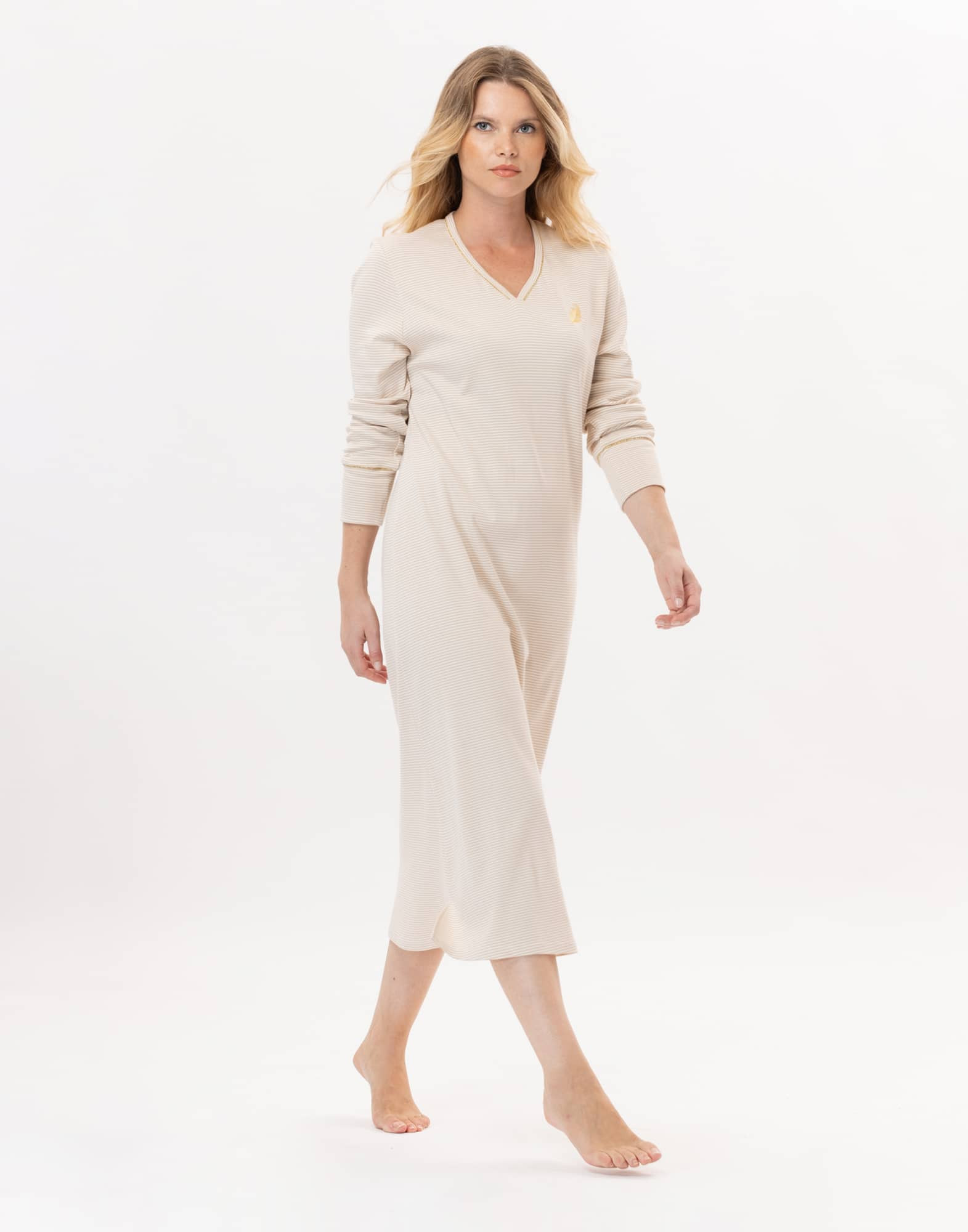 Chemise de nuit longue en coton  GARANCE 811 Doré/Ecru