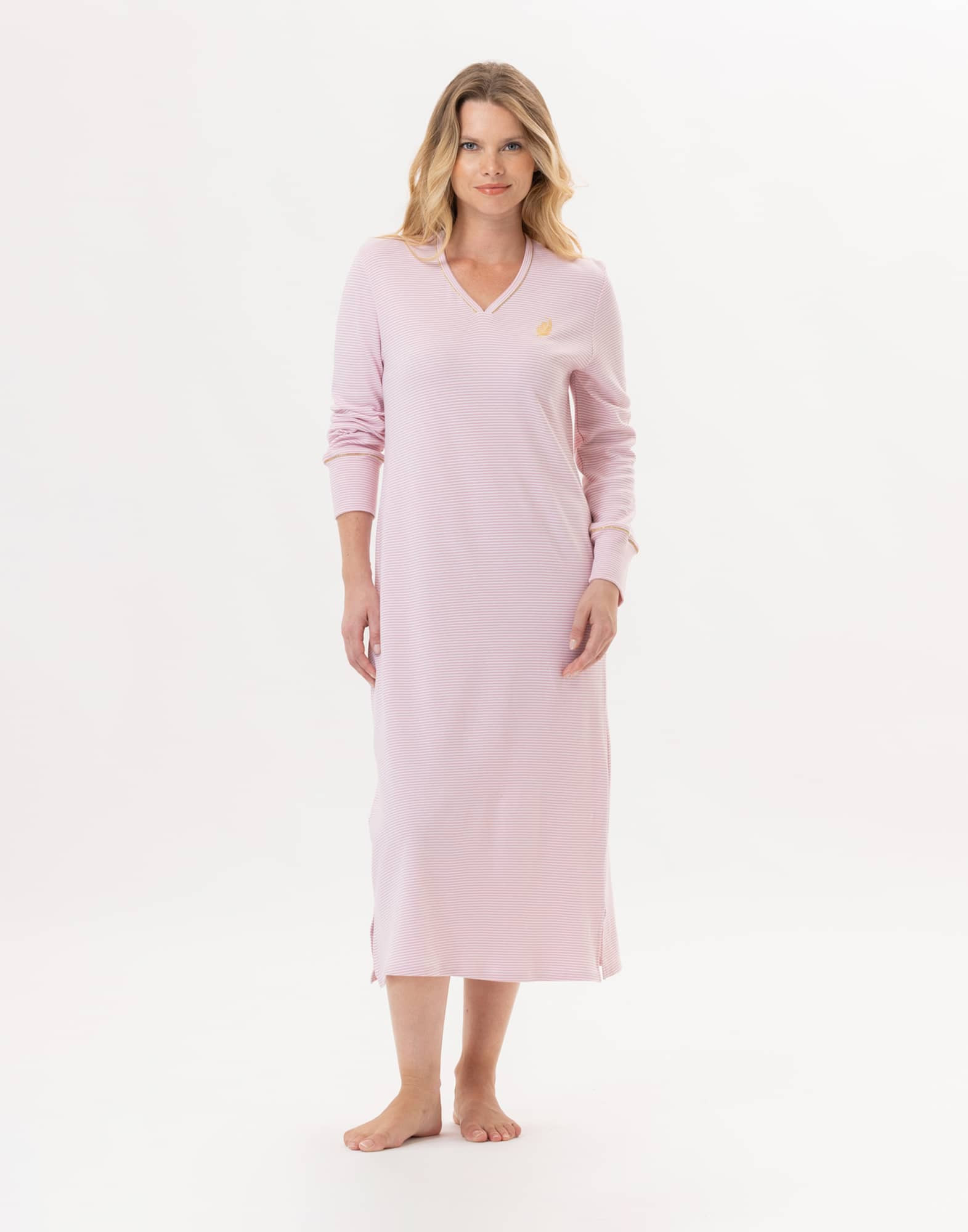 Long cotton nightdress GARANCE 811 Pink / White | Lingerie le Chat