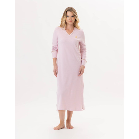 Long cotton nightdress GARANCE 811 Pink / White | Lingerie le Chat