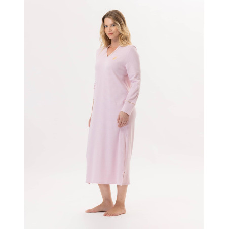 Long cotton nightdress GARANCE 811 Pink / White | Lingerie le Chat